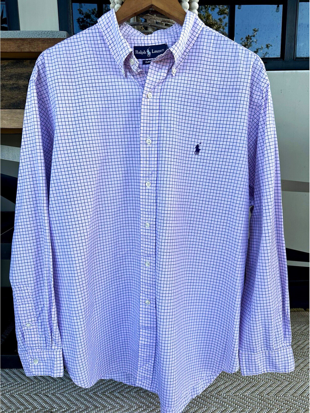 Ralph Lauren Classic Fit Men's Cotton Check Button-Down 17.5 34/35 Easy Care